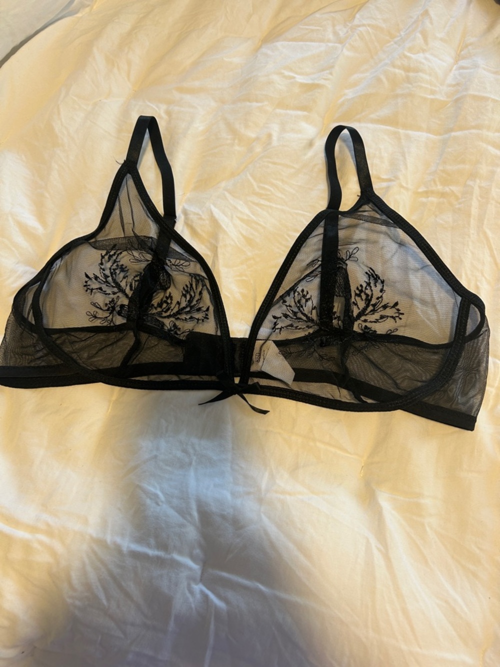 Sheer Black Embroidered Mesh Bralette - Women Intimates